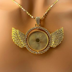 14k Yellow Gold Vermeil spinning custom made angel wing picture memory pendant